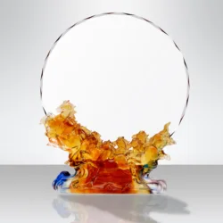 Brand New High Quality Eight Horses 3D Laser Engrving Round Plaque Crystal Trophy Creative Crystal Trophy