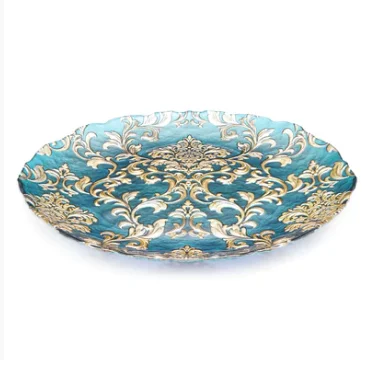 Floral Engraved Design Green Color Metal Charger Plate Food Serving Platter Dish Plate Wedding Catering And Restaurant