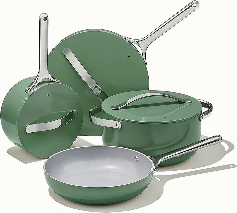 CARAWAYHOME  High Quality  Press Ceramic Non Stick Coating Aluminium Utensils Kitchen Set With Stainless Steel Handle