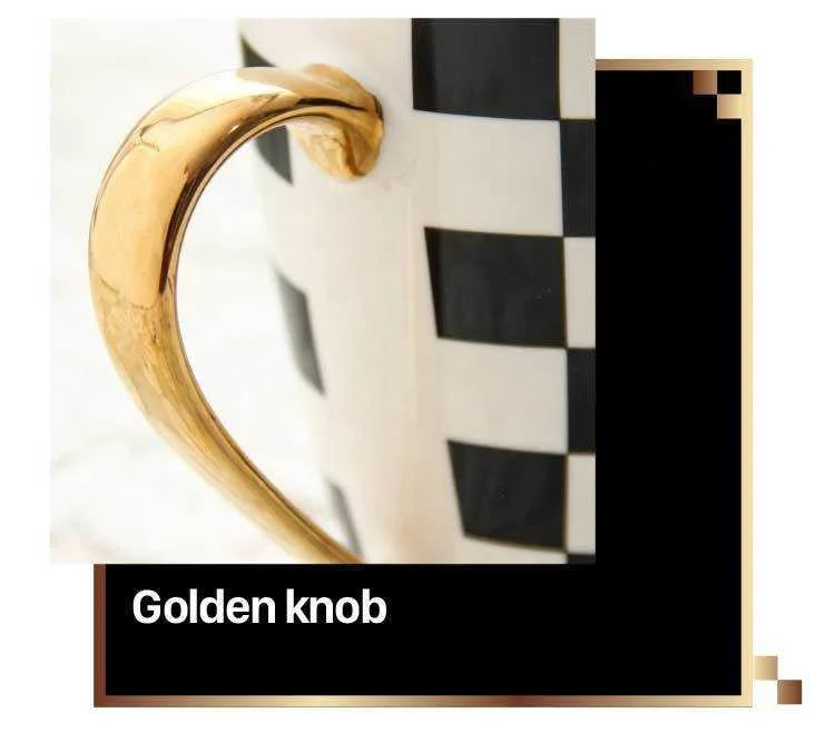 Керамические черно-белые решетчатые кружки в полоску с золотой ручкой виде ложки Современный домашний декор персонализированные кухонные офисные чашки для кофе и