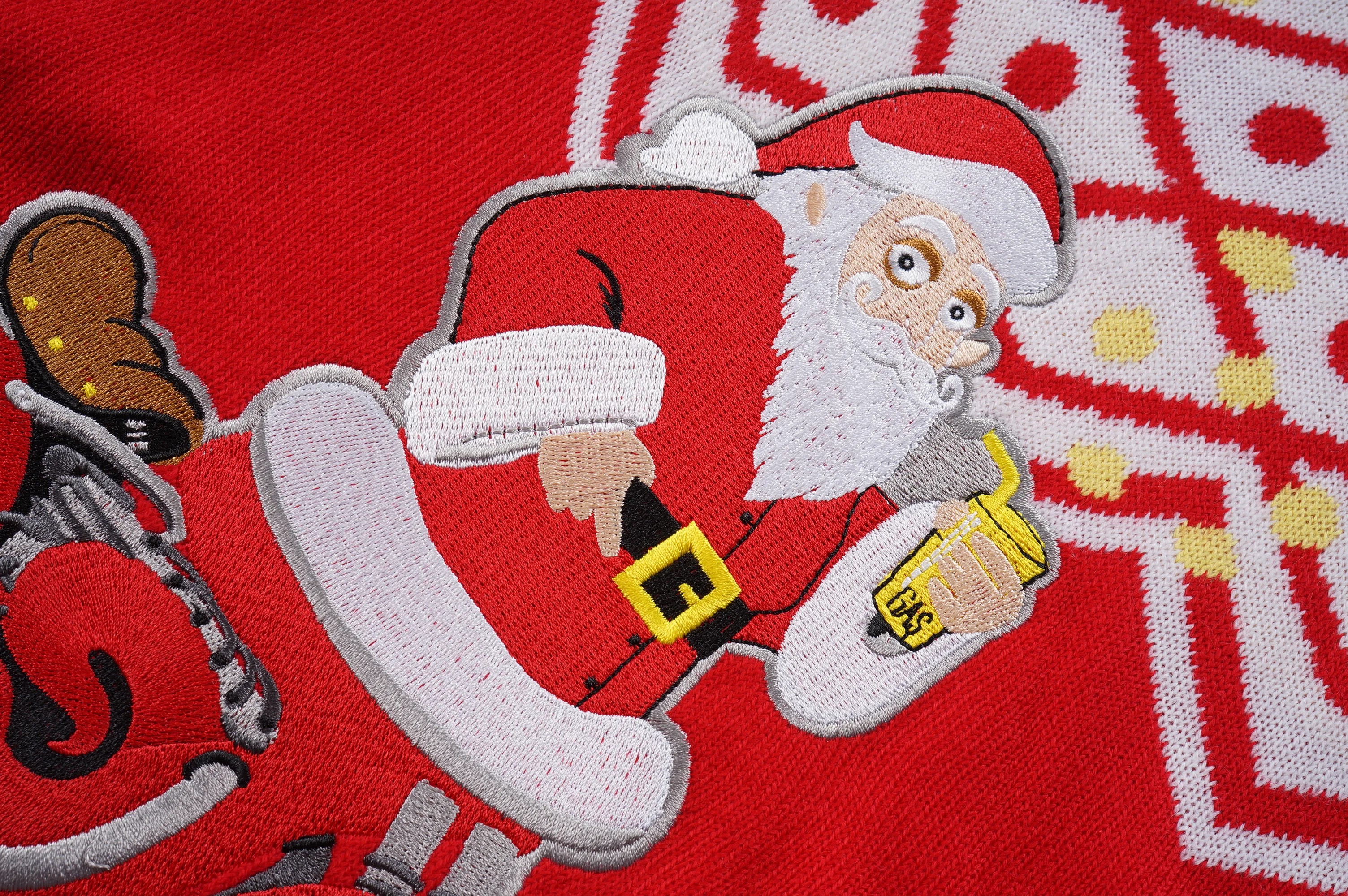Nanteng Custom Ribbed Knit Crew Neck Pullover Santa Embroidery Applique Patch Cotton OEM Manufacturers Men Christmas Sweater