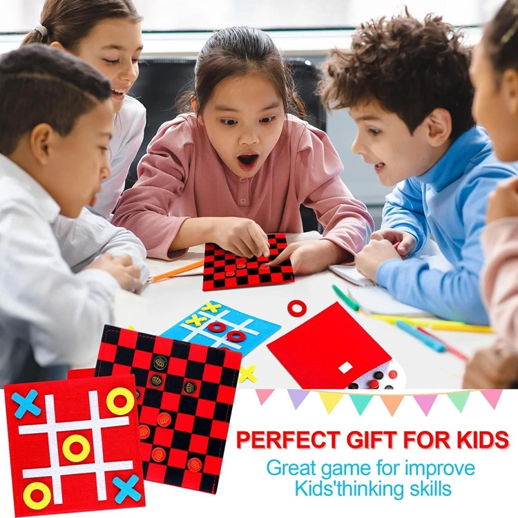 preschool portable 4.8in strategic kids educational toys mini customize felt party tic tac toe, board games for children family