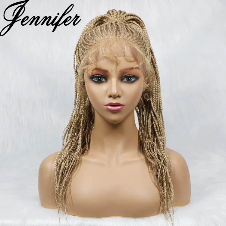 Jennifer Hot Selling 100% Brazilian Human Hair 10A Raw Hd Braided Ready To Ship 13X4 Curly Lace Front Cornrow Box Braid Wigs