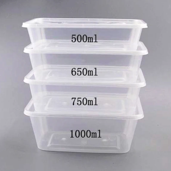 650ml Rectangle Microwave Food Containers Food Packing Storage Boxes & Bins Plastic Containers with Lids Package Box Transparent