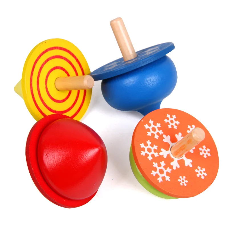 Wooden Kids Toys Tableware Playing house Four color wooden gyro toy Pretend Play Preschool