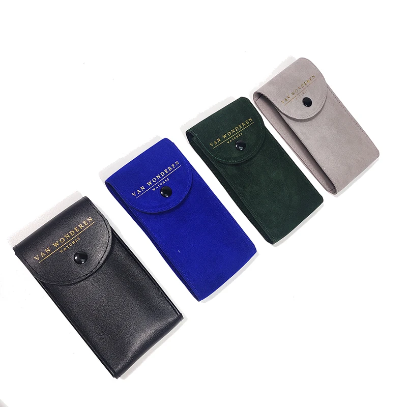 Wholesale hot selling free size transparent bag for hand watch case green velvet pouch plastic bag for watch straps