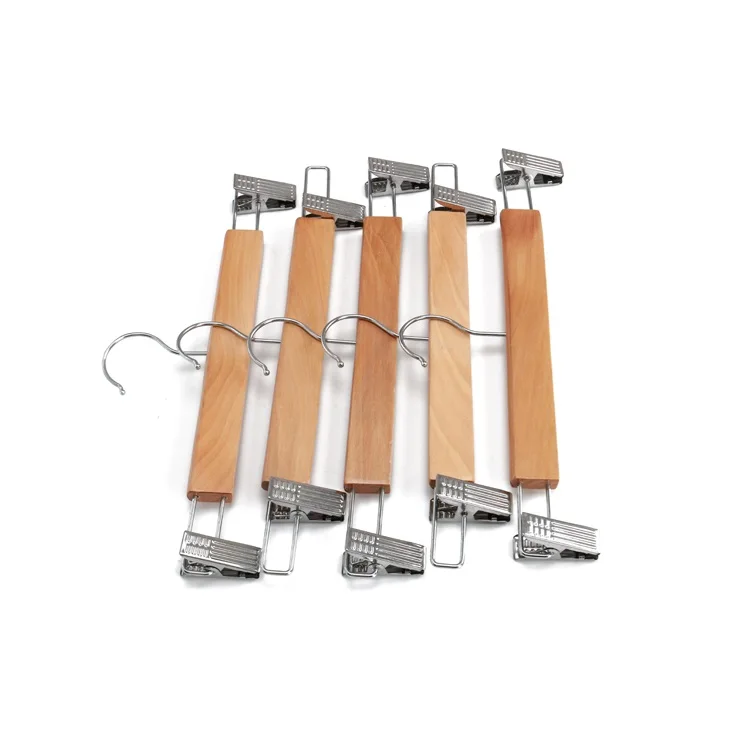 Best Sales Wood Hangers Multi-Functional trouser hanger rack hooks clothes store wooden pants hanger clip