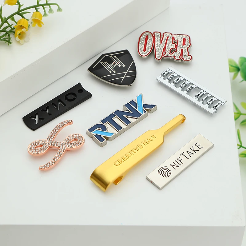 Customized sewing plate Alloy Luggage Nameplate Tag Trademark Logo Custom Pin Metal Labels For other garment accessories