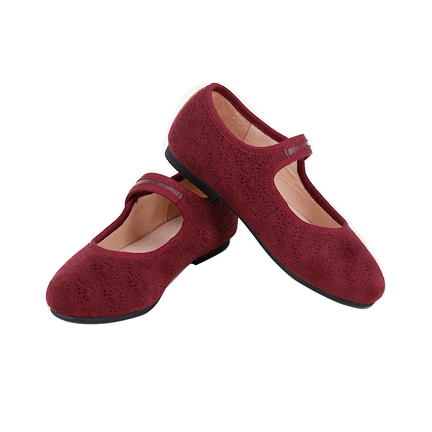 Choozii New Arrival Red Velvet Children Elegant Flat Mary Jane Beautiful Floral Princess Dress Kids Girls Shoes