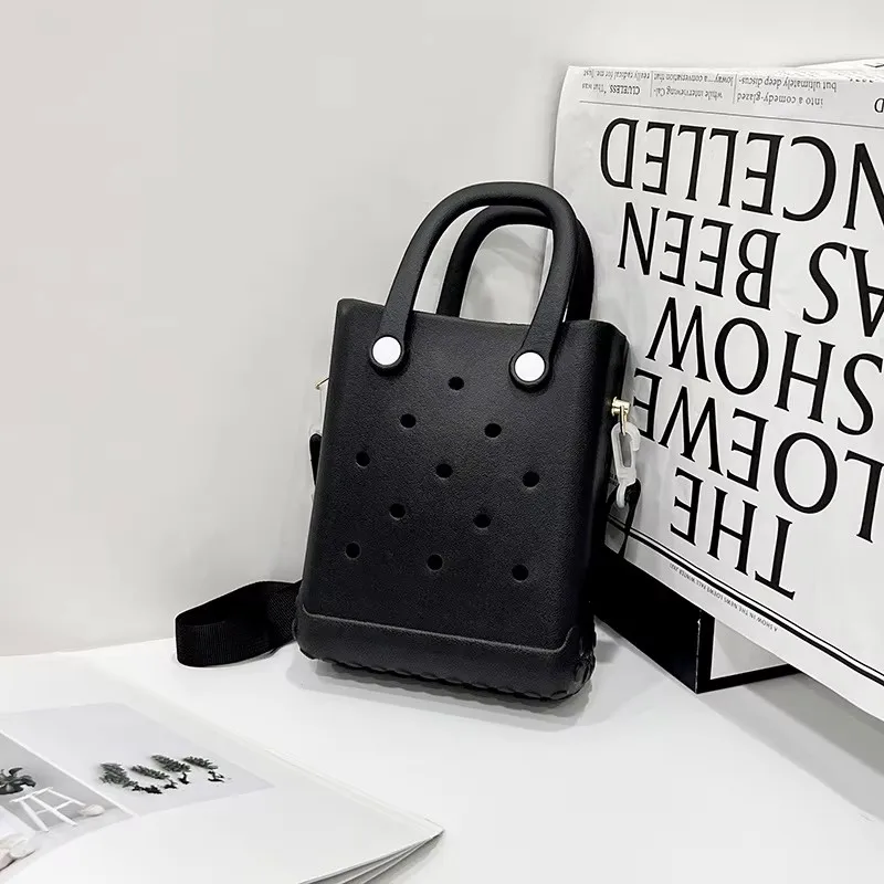 Mini Tote Handbag Kids Waterproof Eva Beach Bag Straps Pearl Pattern Bucket Style Lock Button Fashionable Small Rubber Bag
