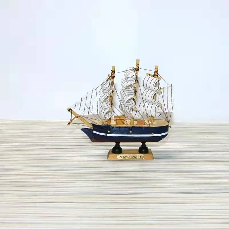 14cm Handmade Wooden Sailing Boat Home Decor Retro Ship Crafts Model Wood Decoration Sailboat Birthday Gift Souvenirs kids