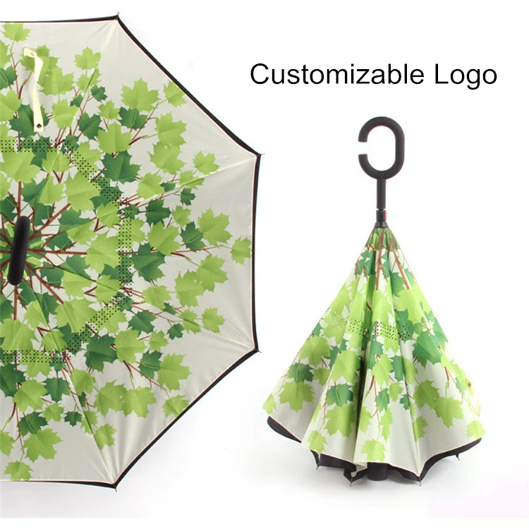 
Custom windproof full body double layer car travel upside down outdoor sun rain reverse inverted umbrellas with logo prints 