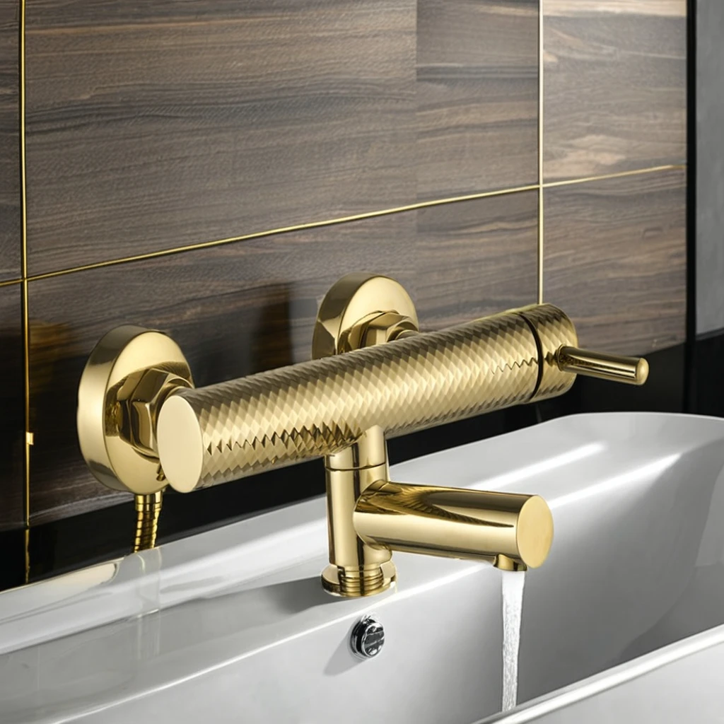 Single-Handle Wall-Mounted Brass Gold Bath Shower Faucet Hotels Schools Apartments Soft Rain Spray Pattern Ceramic Valve Core