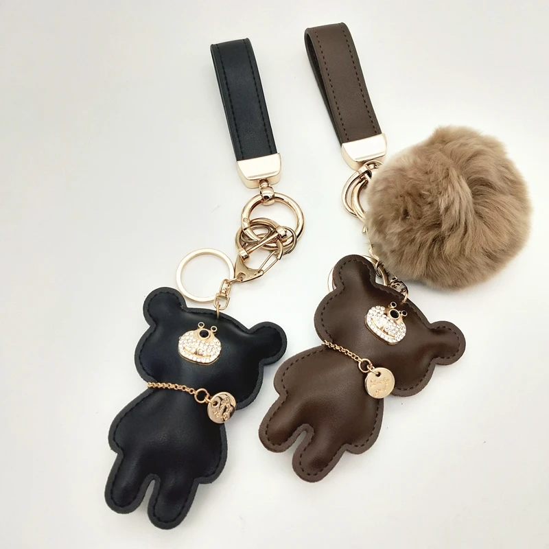 Top selling cute bear pattern design keychain leather key chains key rings luxury designer keychain