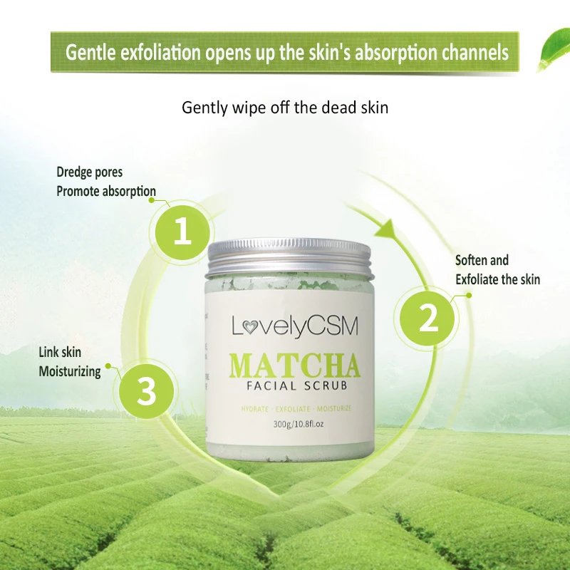 
100% natural deep cleansing exfoliating matcha green tea body scrub 