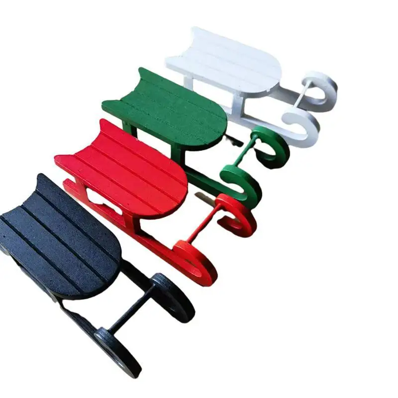 Dollhouse Creative Wooden Miniature sleigh Christmas sleigh desk ornaments scene