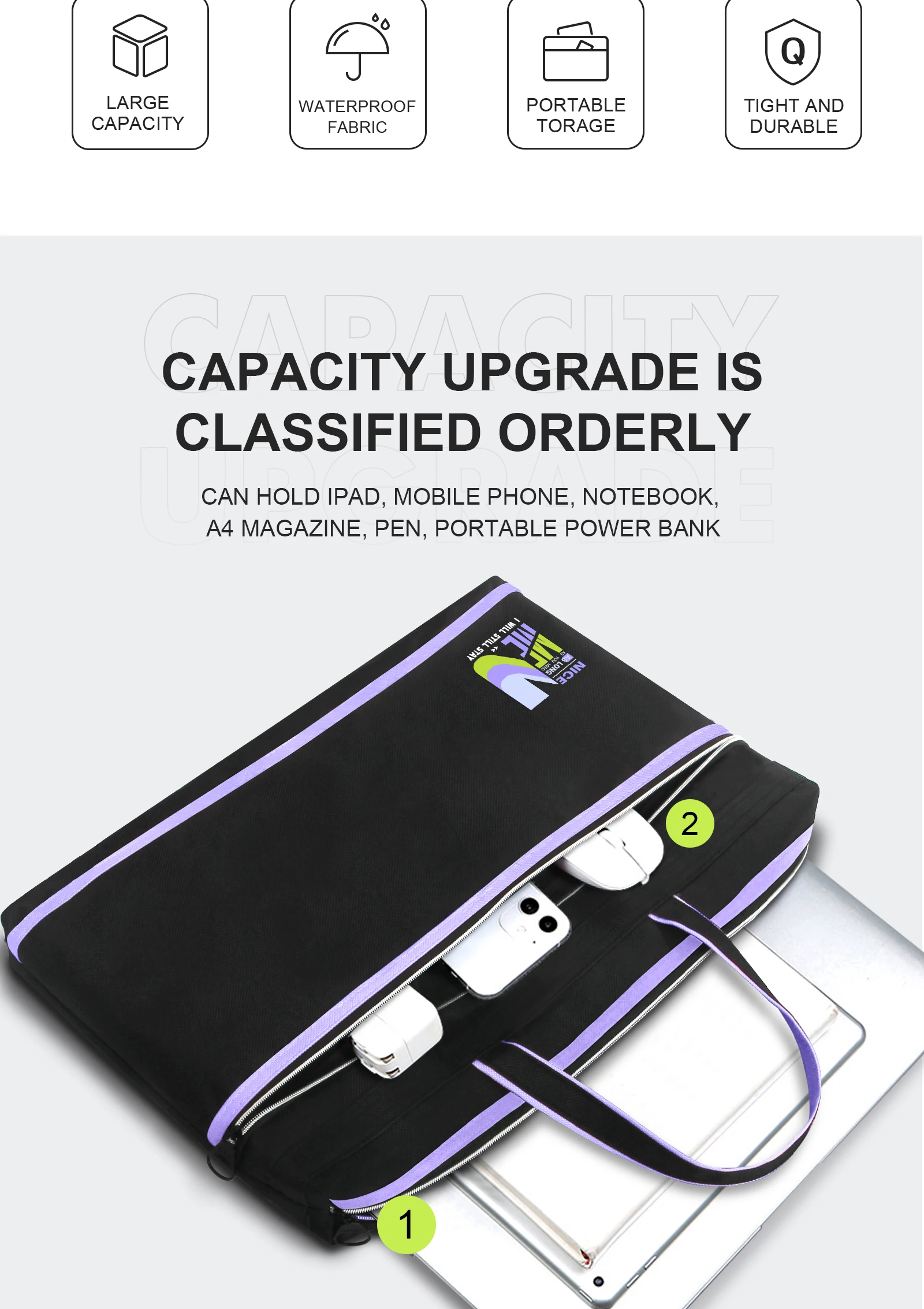 Business Briefcase Waterproof laptop bag Office document Bag Conference File Pouch student textbook casual bag