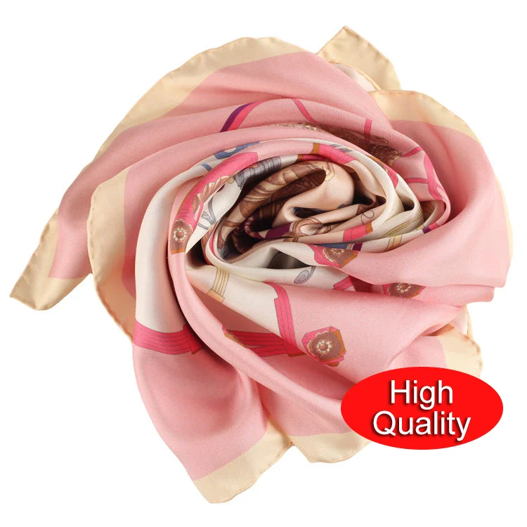 Custom High Quality Fashion Big Size Square Scarf Printed 12 MM Silk Neck Scarves Head Wrap Women Silk Hair Scarves
