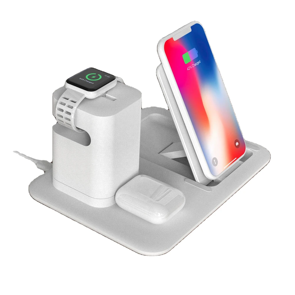 
2021 New Products Qi Multi Function Wireless Charger for Phone Smart Watch Earphone 3 in 1 Ce with Holder 5V/2A 9V/2A 