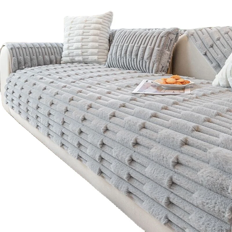 Macedonia Popular Rabbit Fur Non Slip Sofa Cover 70x150/70x200/70x250cm Back with 180gsm Fleece Anti-sliding Fabric
