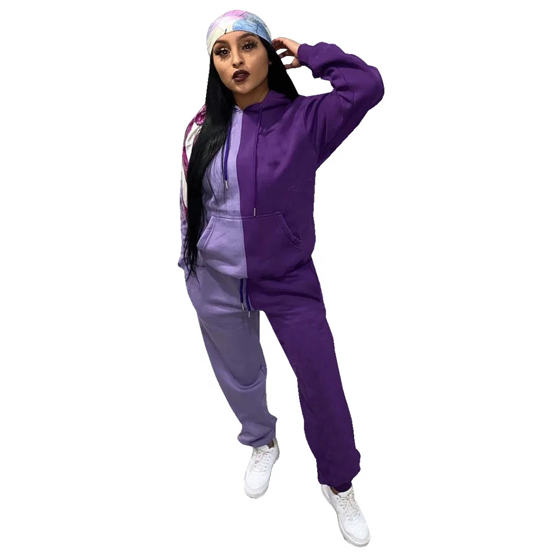 Hot sale fashion clothing women 2022 sweatshirts hoodies set women two tone tracksuit