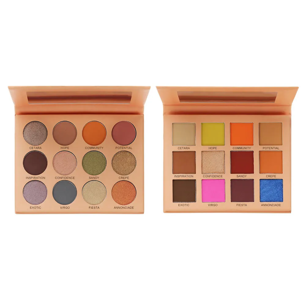 Wholesale DIY OEM highly pigmented matte eyeshadow palette vegan waterproof 12 color makeup green eyeshadow palettes