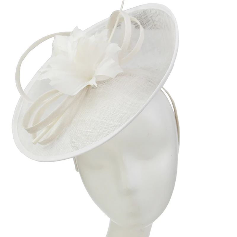 Женская белая шляпка-Вуалетка Sinamay, повязка на голову с цветами