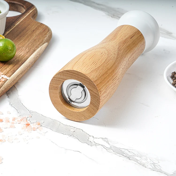 Kitchen Manual Seasoning Grinder Shaker Bottle Set Wooden Salt Pepper Mill with Ceramic Core Black White Spice Nuts PC Material