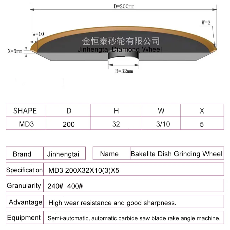 MD3 200X32X10(3)X1  Grinding the front corner of the Chain Saw Edging Diamond Grinding Disc for Face Angle Cutter Grinder
