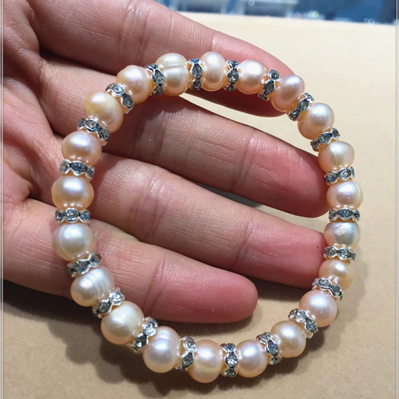 Elastic Stretch Fashionable Natural Baroque Irregular Freshwater Beads  Pearl Bracelet