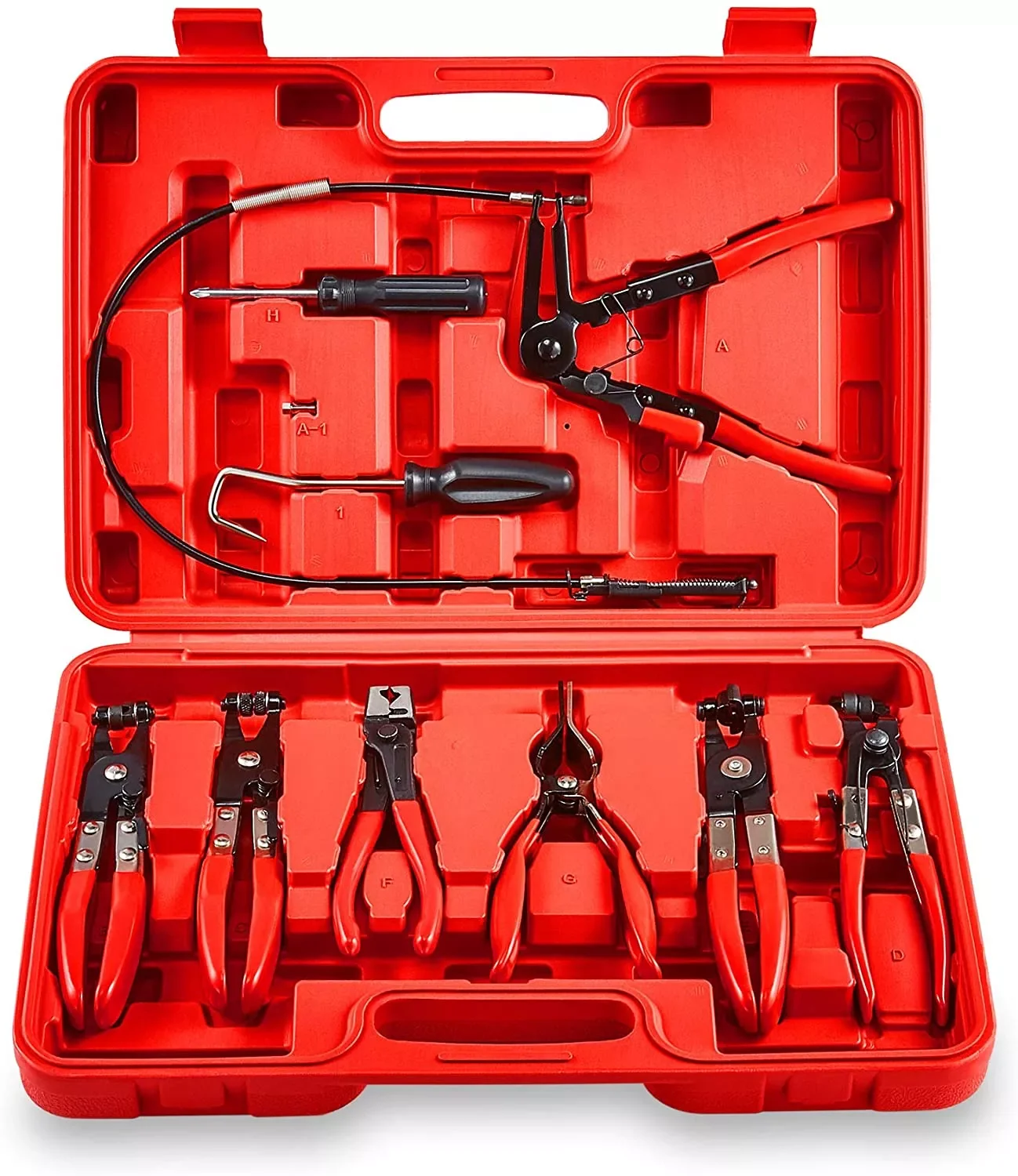 9PCS Wire Long Reach Hose Clamp Pliers Set Automotive Hose Repair Tools Kit for Fuel Oil and Water Hose Work