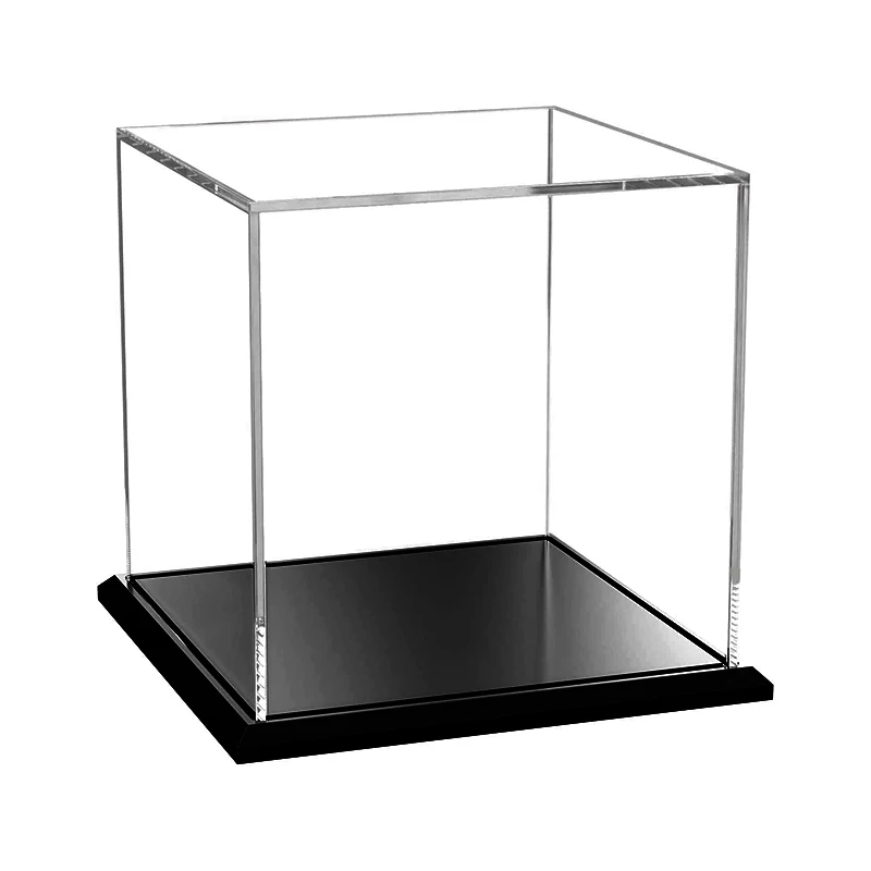 Wholesale custom clear acrylic living room shopping mall office display box with black base