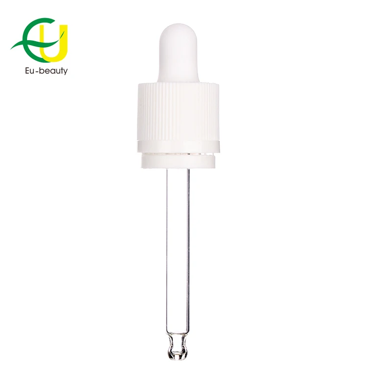 18 Plastic White CRC Tamper Evident Dropper With Different Glass Tube Type Child Proof Screw Cap