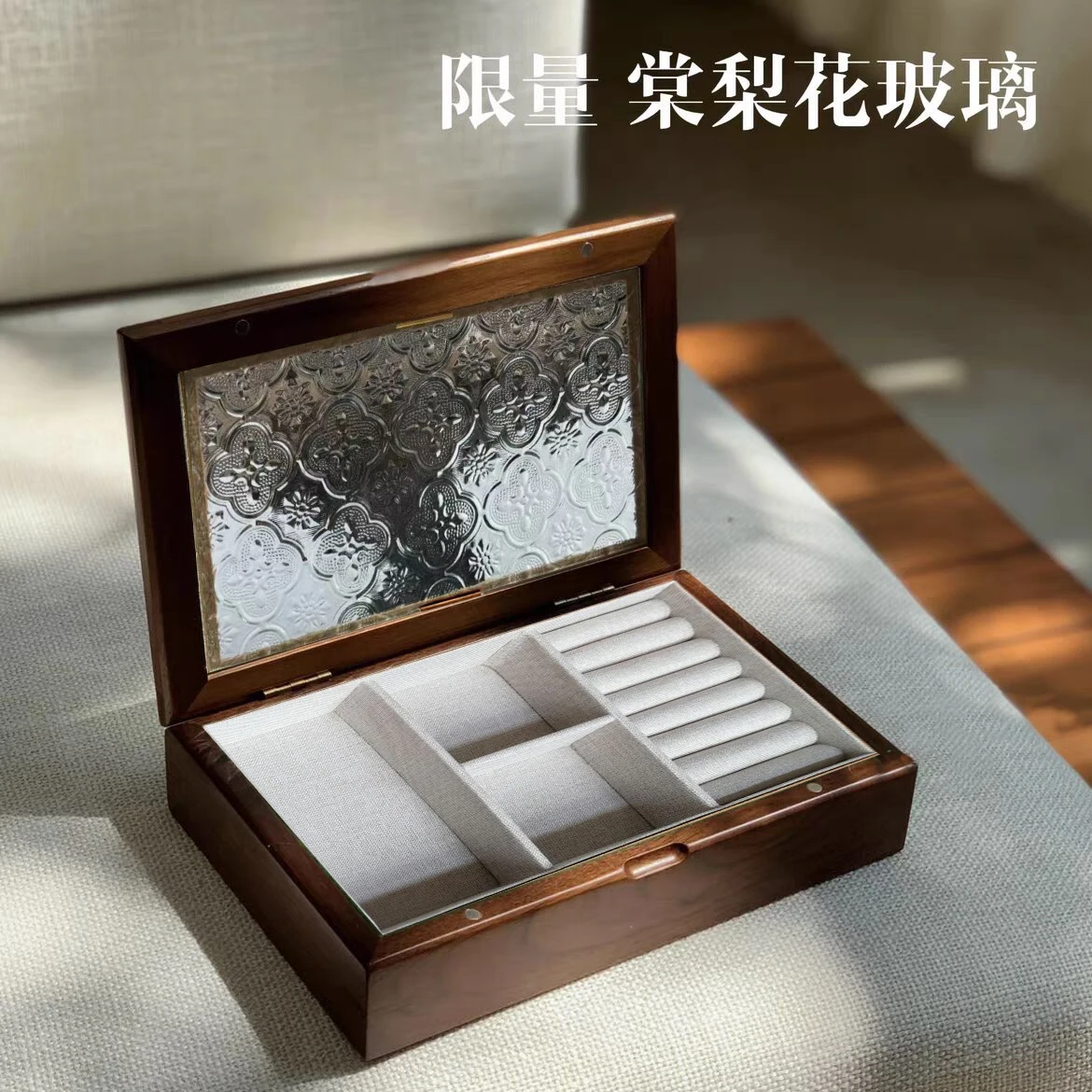 Vintage begonia glass wooden elegant jewelry storage box jewelry earrings necklace ring watch bracelet gift boxes