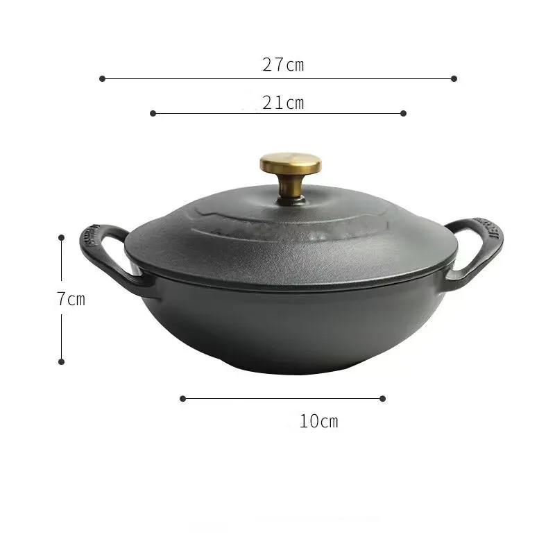 Top sell cheap Outlet Price Stir Fry Pan Cast Iron Enamel Wok Pan with Lid/black Outdoor camping pot with two ears