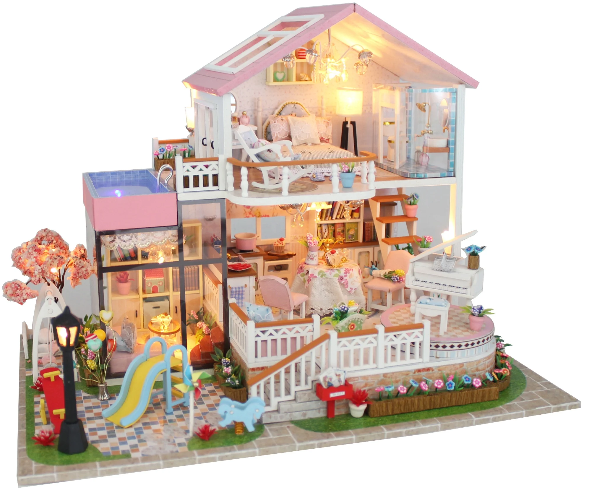 High quality fashionable diy wooden doll house for kid gift hoomeda sweet words