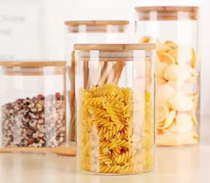 Китай, оптовая продажа, круглая кухонная банка для хранения конфет, стеклянные банки для хранения с бамбуковыми крышками