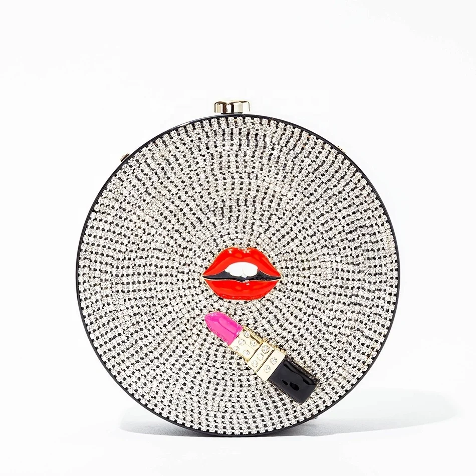 Round Acrylic Crystal Evening Clutch Bag 2022 New Lips And Lipstick Bling Rhinestone Money Purses And Handbags Luxury Designer