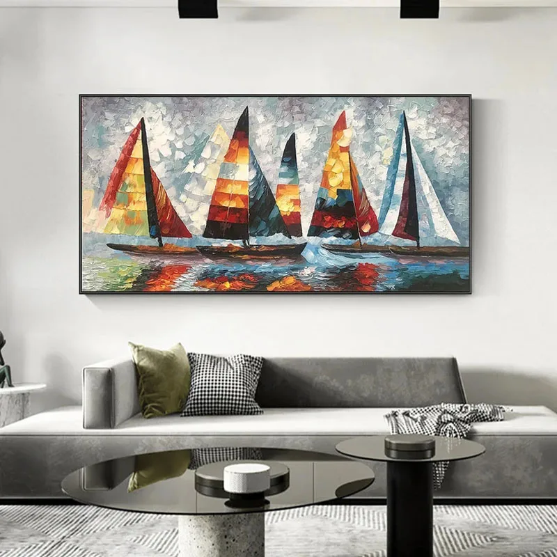 Living Room Bedroom Wall Decor 100% Hand Painted Abstract Landscape Modern Pictures hand painted oil painting with frame