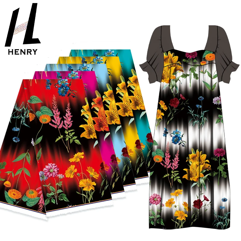 Fabric Factory New Design Black And White Patchwork Color Floral Plant Print Fabric For Clothing & Dresses