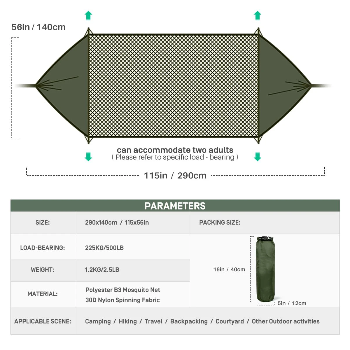 Aluminium Poles Camping Hammock with Mosquito Net, 3 in 1 Function Parachute Portable Hammock for Travel Outdoor