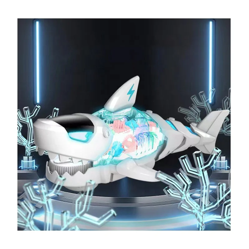 Electric Light Up Cartoon Animal Gear Shark Toy With Light and Music