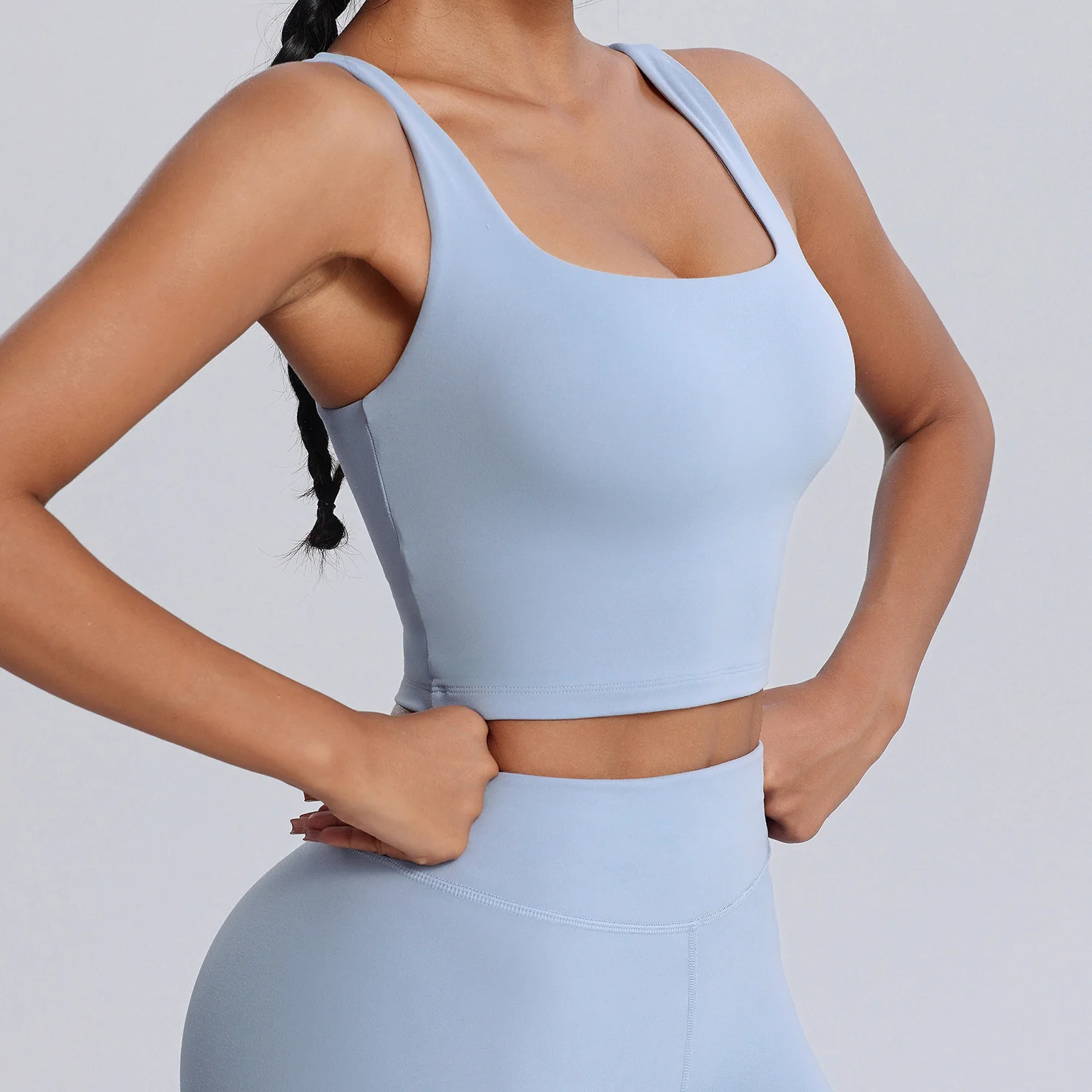 Wholesale Hot Sale Gym Wear Lulu High-end Nude Spandex Fabric Fitness Workout Clothing Active Bras Yoga Top Sports Bra For Women