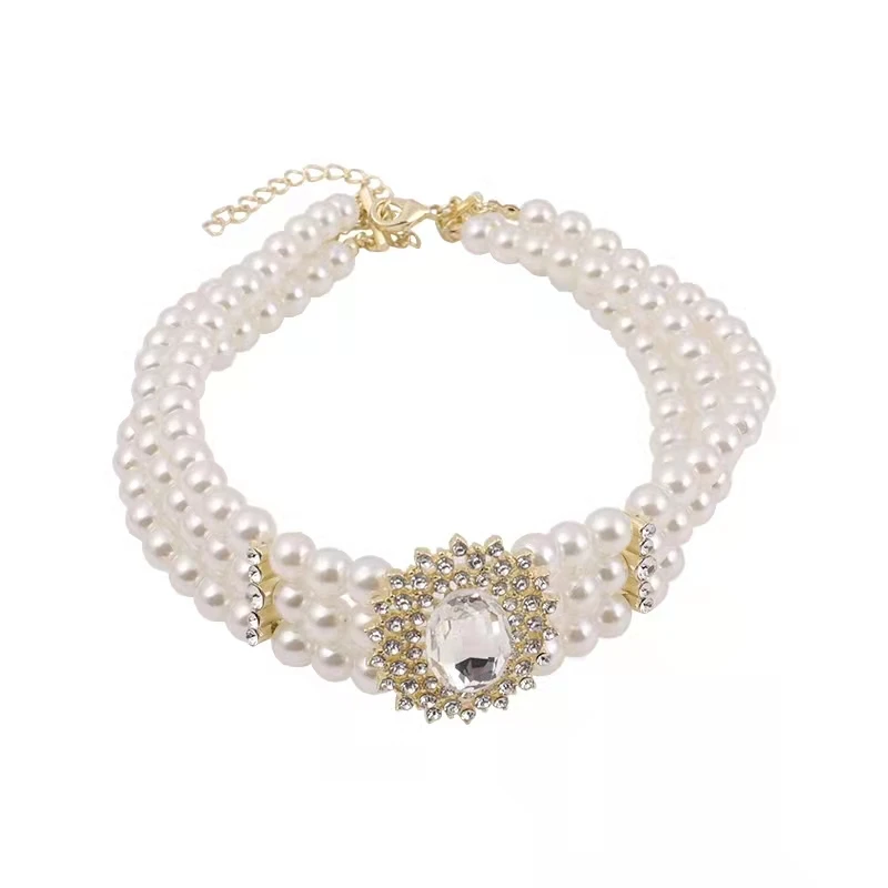 Multi-row pearl necklace fashion exaggerated atmosphere short necklace net red necklace texture