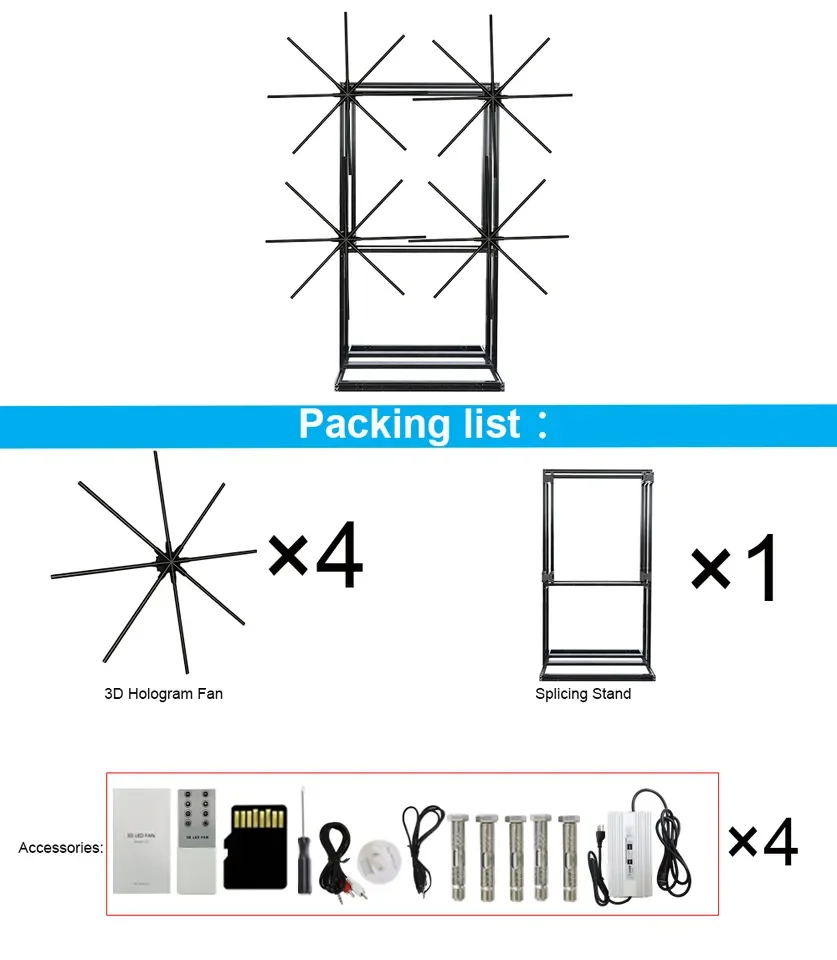 180Cm Led Fan Hologram Display 2X2 Splicing Wifi Holographic Fan 3D Olograma Hologram 3D Projector 3D Hologram Fan