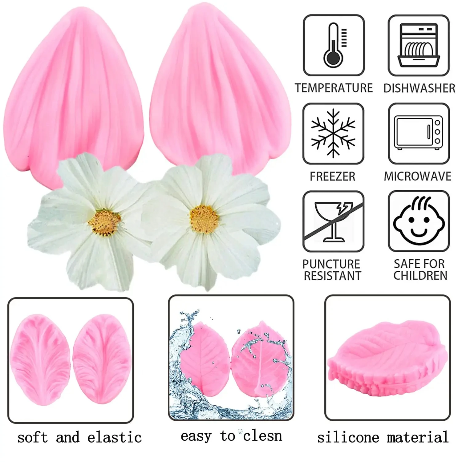 Gumpaste Flower Silicone Veining Rose Veined Fondant Gum Paste Peony Mold Plumeria Daisy Orchid Molds Sugar Craft Cake Clay Set