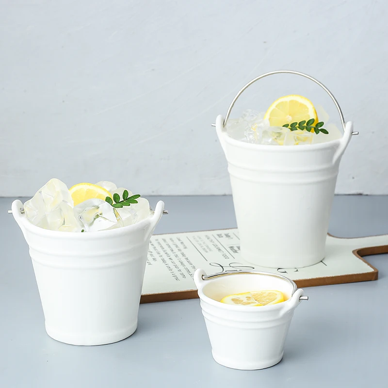 Mini Hot Selling Round Ice Bucket Items Decoration Candy Porcelain Bucket Snack Drink Ceramic Ice Bucket