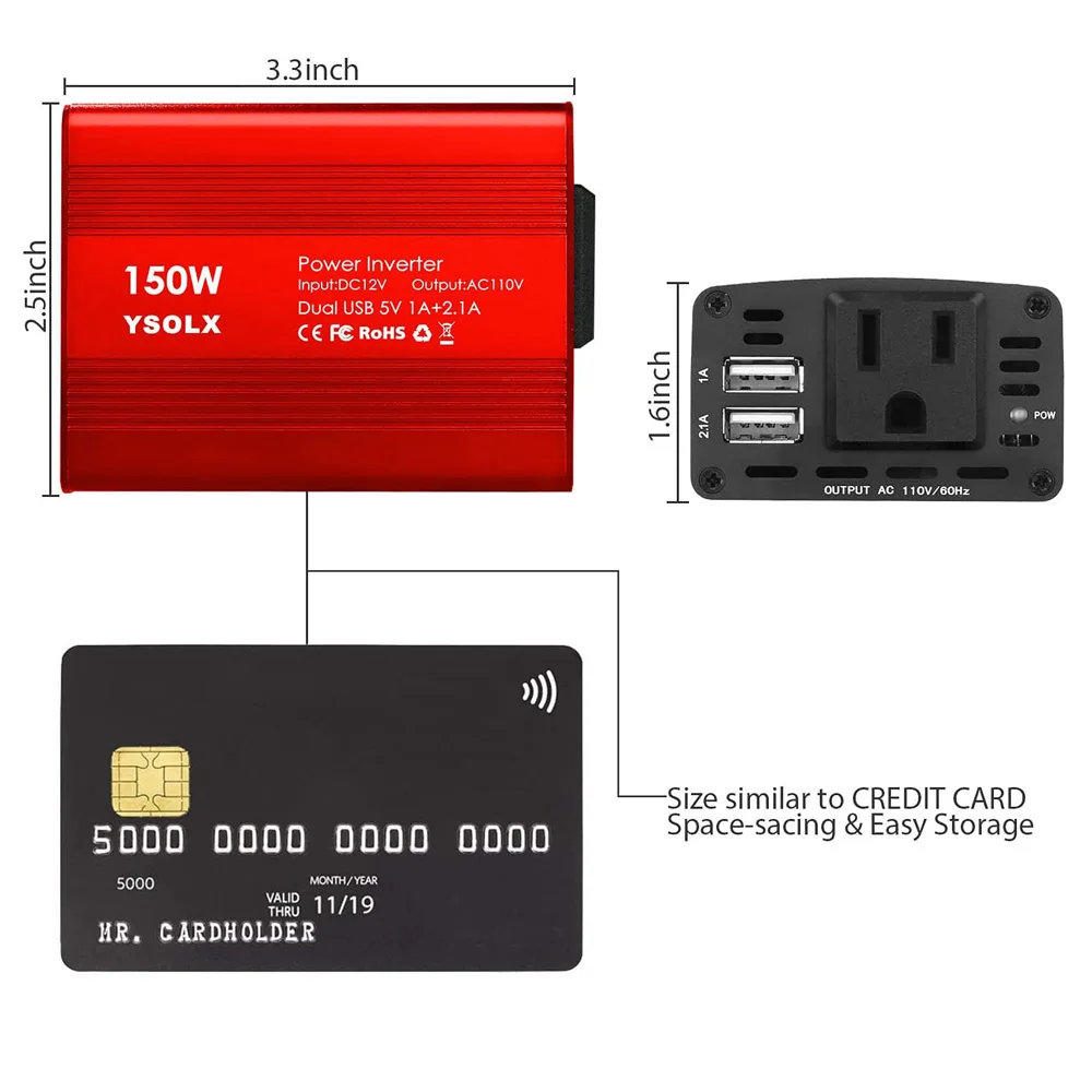 USA Local Stock Free Shipping 150W Car Power Inverter DC 12V To 110V AC Outlet Converter With 2.1A Dual USB Car Charger Adapter