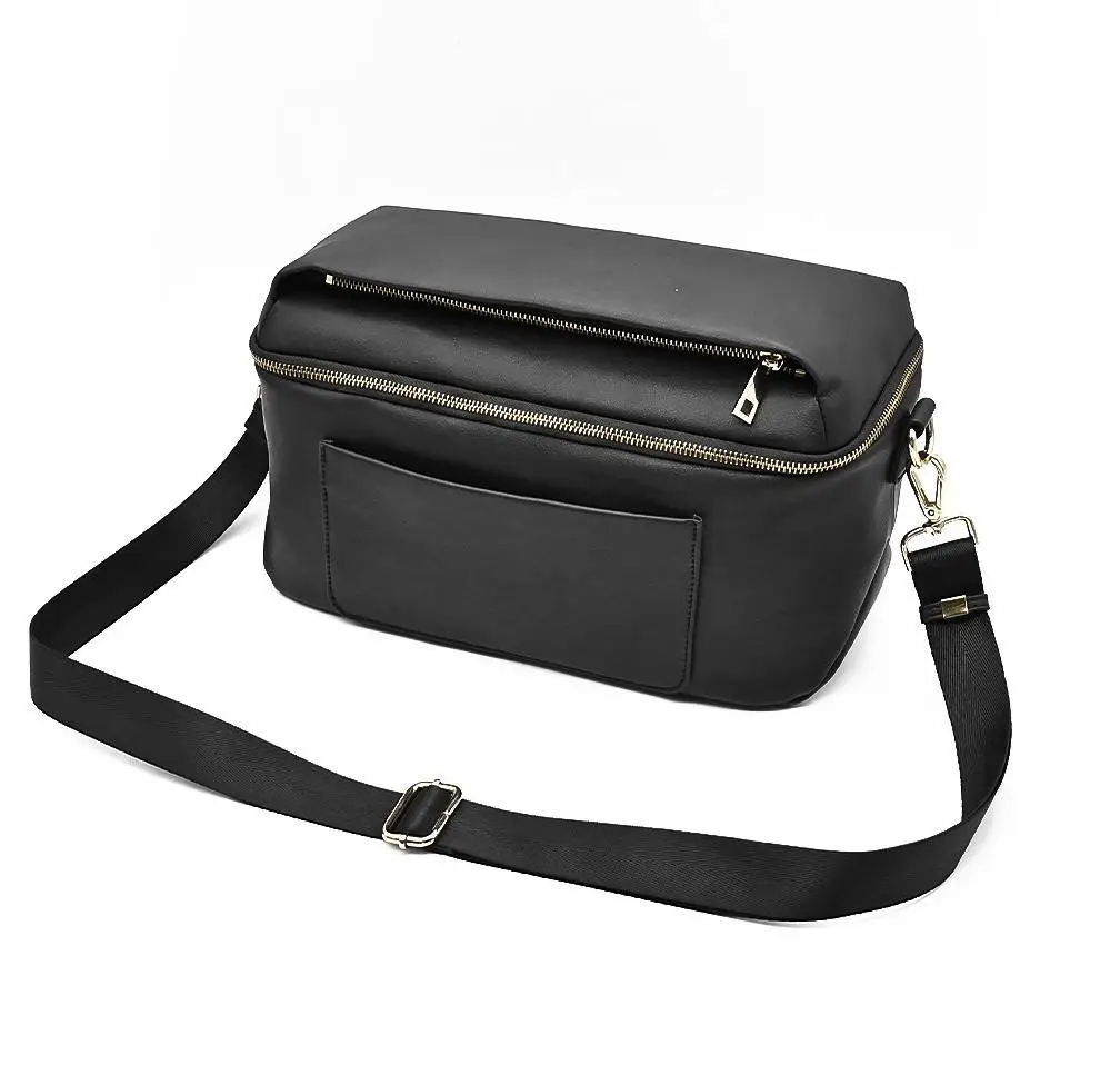 Professional custom make black vegan leather crossbody shoulder camera bag for Photography