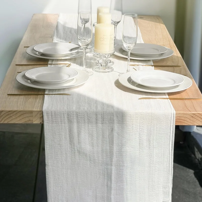 Christmas table runner with place set 32 x 118 inches gauze cheesecloth wedding nordic white table runners